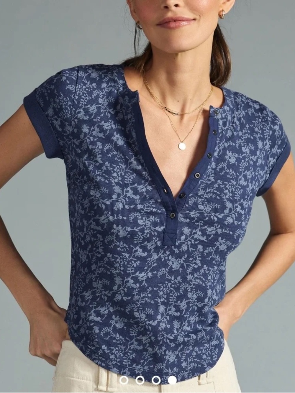 The Andie Ribbed Henley Top by Pilcro: Short-Sleeve Edition